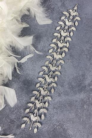 Yaprak Desen Dallı Cam Taşlı Gelin Saç Aksesuarı