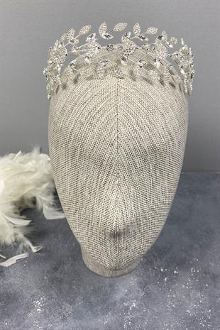 Yaprak Desen Dallı Cam Taşlı Gelin Saç Aksesuarı