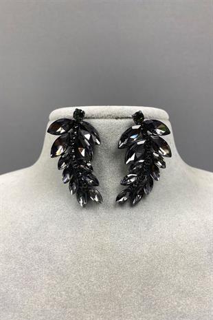 Leaf Pattern Ela Evening Dress with Stone Bridal Earring