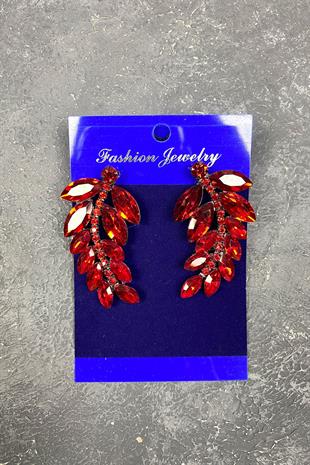 Leaf Pattern Ela Evening Dress with Stone Bridal Earring