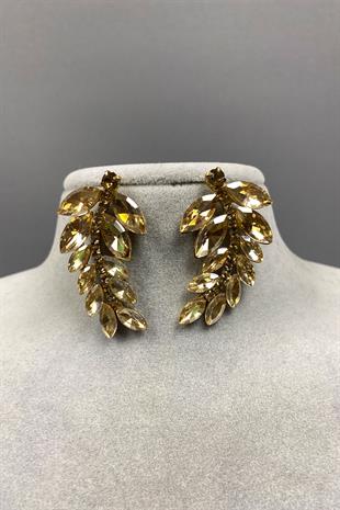 Leaf Pattern Ela Evening Dress with Stone Bridal Earring