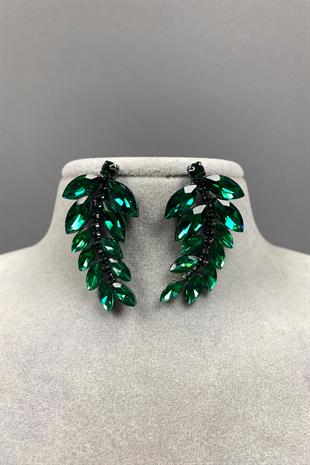 Leaf Pattern Ela Evening Dress with Stone Bridal Earring