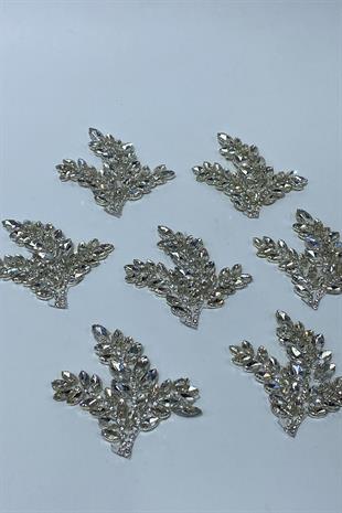 Yaprak Desen Parlak Taşlı Aplik Aksesuarı