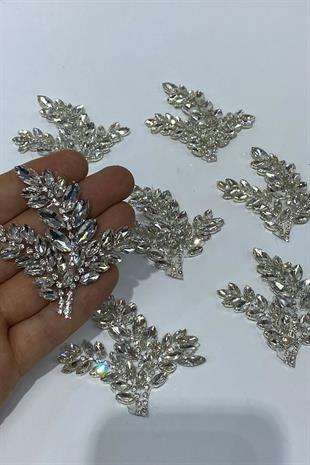 Yaprak Desen Parlak Taşlı Aplik Aksesuarı