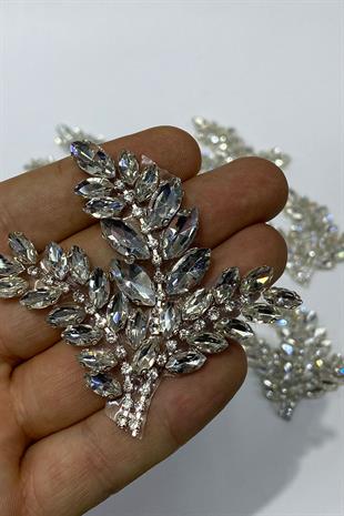 Yaprak Desen Parlak Taşlı Aplik Aksesuarı