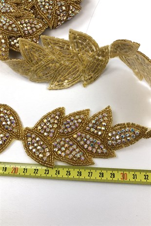 Leaf Patterned Janjanized Iron-on Stony Ribbon