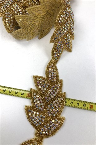 Leaf Patterned Janjanized Iron-on Stony Ribbon