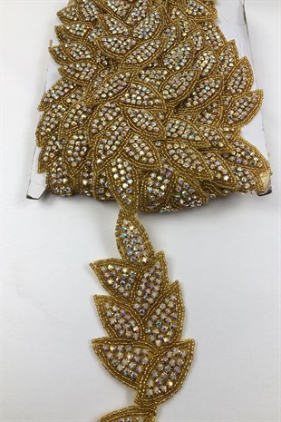 Leaf Patterned Janjanized Iron-on Stony Ribbon