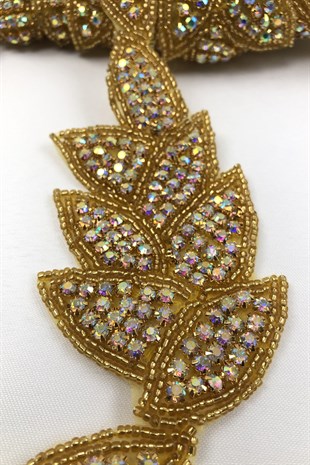 Leaf Patterned Janjanized Iron-on Stony Ribbon