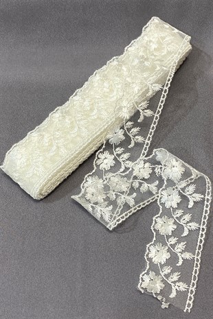 Yaprak Desenli Kenar Güpür Dantel Fisto 9 mt