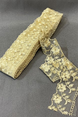 Yaprak Desenli Kenar Güpür Dantel Fisto 9 mt