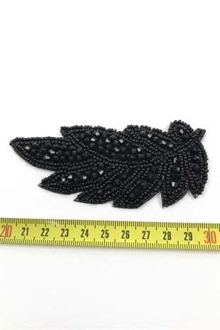 Leaf Patterned Black Iron-on Stone Applique