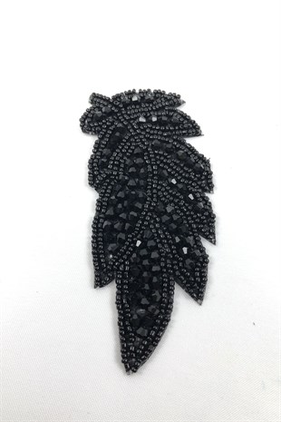 Leaf Patterned Black Iron-on Stone Applique