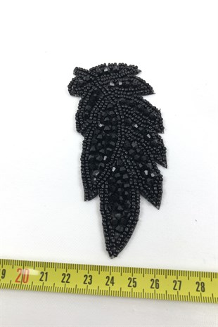 Leaf Patterned Black Iron-on Stone Applique