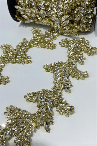 Yaprak Desenli Taşlı Şerit Aplik Bordür