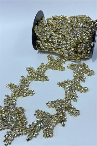 Yaprak Desenli Taşlı Şerit Aplik Bordür