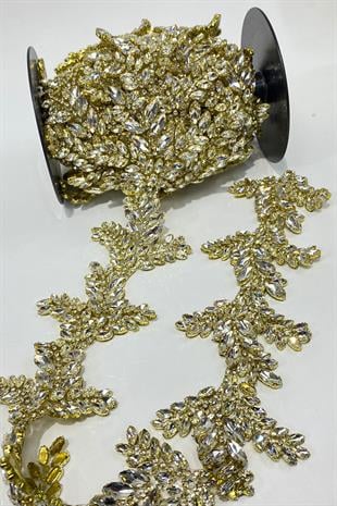 Yaprak Desenli Taşlı Şerit Aplik Bordür