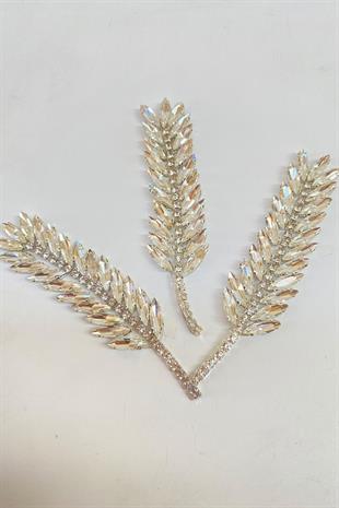 Yaprak Desenli Ütüyle Yapışan Parlak Taşlı Aplik 