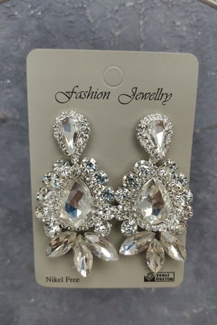 Yaprak Model Gelin Tacı Ve Mekik Damla Taşlı Küpe