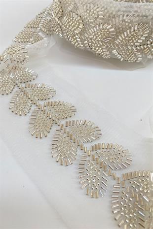 Yaprak Motifli Kırık Boncuk İşlemeli Şerit Bordür