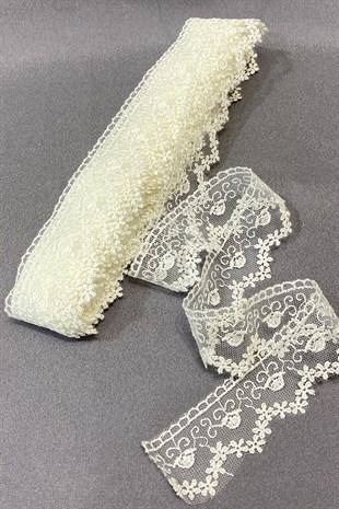 Yapraklı Çiçek Desen Kenar Güpür Dantel Fisto 9 mt