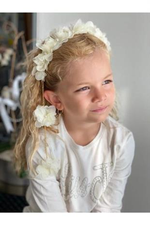 Yeni Trend Moda Inci Çiçek Sarkıt Zincirli Anne Çocuk Nedime Taç Beyaz