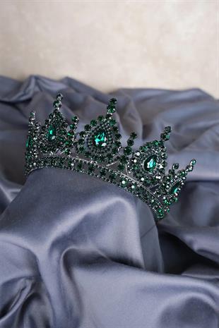 Yeşil Ahu Damla Kristal Taşlı Gelin Kına Tacı