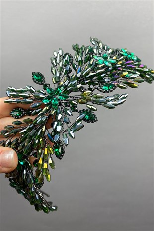 Green Arden Beaded Bridal Tiara Headband Accessory
