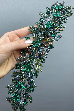 Green Arden Beaded Bridal Tiara Headband Accessory