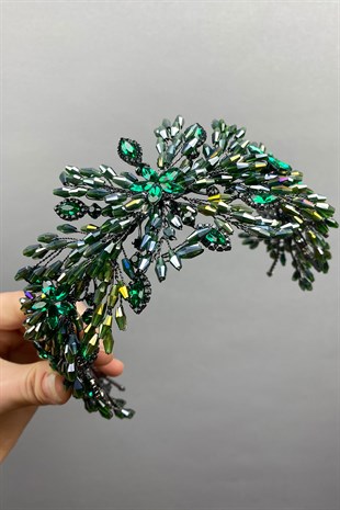 Green Arden Beaded Bridal Tiara Headband Accessory
