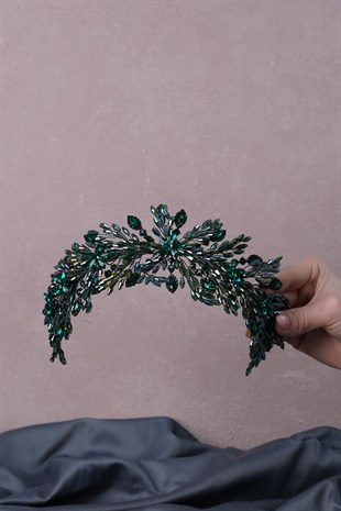 Green Arden Crystal Beaded Headband and Bridal Henna Tiara