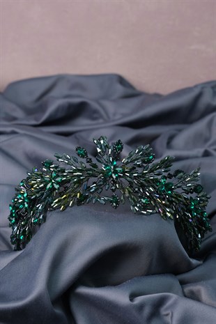 Green Arden Crystal Beaded Headband and Bridal Henna Tiara