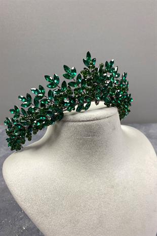 Green Original Bead Embroidered Bridal Henna Tiara