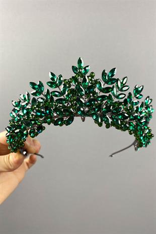 Green Original Bead Embroidered Bridal Henna Tiara