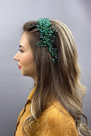 Green Asian Crystal Bridal Hair Accessory