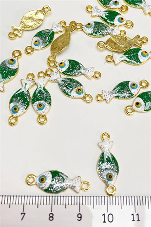 Yeşil Balık Şekil Nazar Boncuklu Kolye Ucu 1 Adet