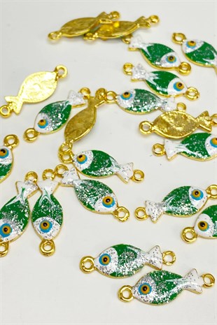 Yeşil Balık Şekil Nazar Boncuklu Kolye Ucu 1 Adet