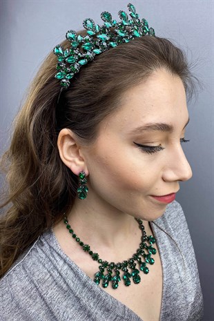 Green Beety Bridal Henna Crown Necklace Earring Set