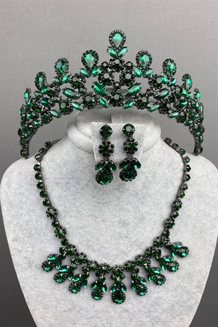 Green Beety Bridal Henna Crown Necklace Earring Set