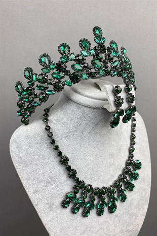 Green Beety Bridal Henna Crown Necklace Earring Set