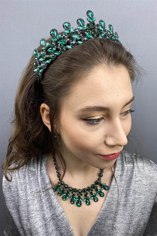 Green Beety Bridal Henna Crown Necklace Earring Set