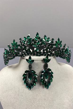 Green Belur Bridal Henna Crown and Drop Earring Set