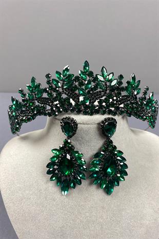 Green Belur Bridal Henna Crown and Shuttle Earring Set
