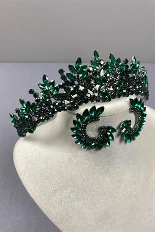 Green Belur Bridal Henna Crown And Round Earring Set