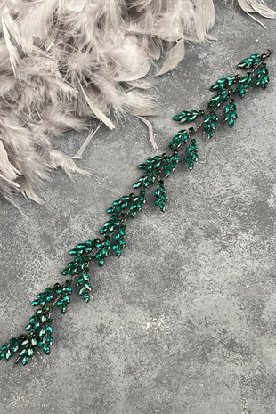 Green Beryl Leaf Motif Bridal Henna Crown Hair Accessory