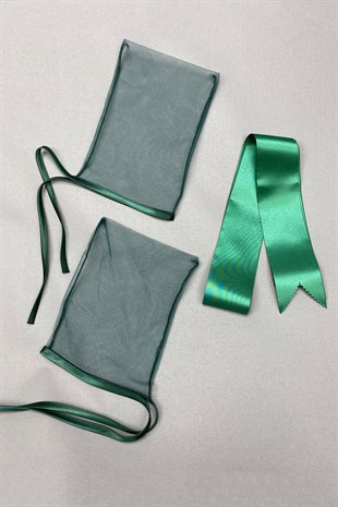 Yeşil Biyeli Gelin Duvağı Yüz Örtüsü