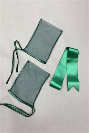 Yeşil Biyeli Gelin Duvağı Yüz Örtüsü