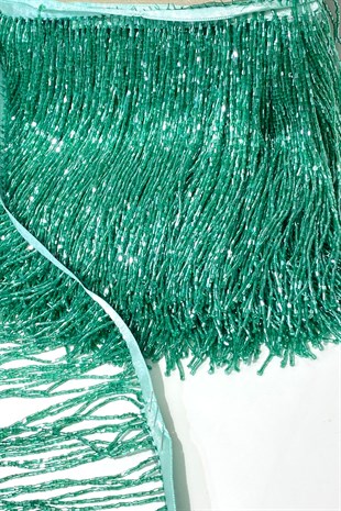 Yeşil Boncuklu 15 cm Saçak Püskül Şerit