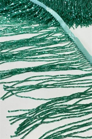 Yeşil Boncuklu 15 cm Saçak Püskül Şerit