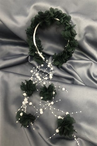 Green Floral Postpartum Slippers and Crown with Pearls